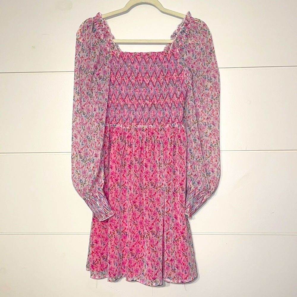 ALLISON NEW YORK SMOCKED FLORAL MINI DRESS- NEW